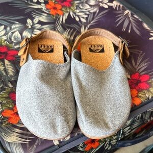 Reef Gray Slip-On Clogs with Brown Buckle Strap